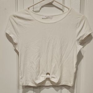 Elodie White Ribbed Crop Top with Ring Detail